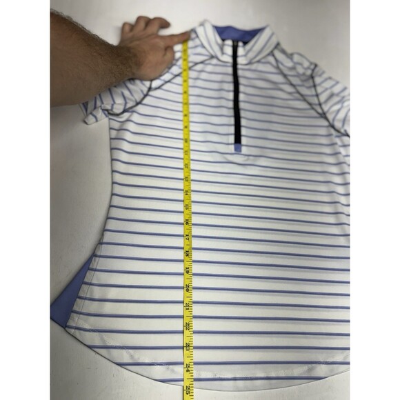 Annika Cutter & Buck Golf Shirt White Blue Striped Women’s Small Stretch Fit - Picture 4 of 6